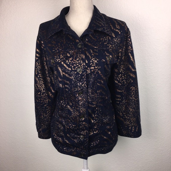 Plus Navy and Copper Animal Print Light Jacket - Picture 2 of 6
